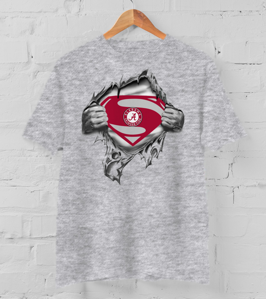 Alabama Crimson Tide Superman Logo With Shield And Torn Steel Effect T-Shirt