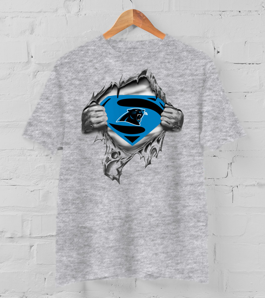 Carolina Panthers Superman Logo Rip Through T-Shirt