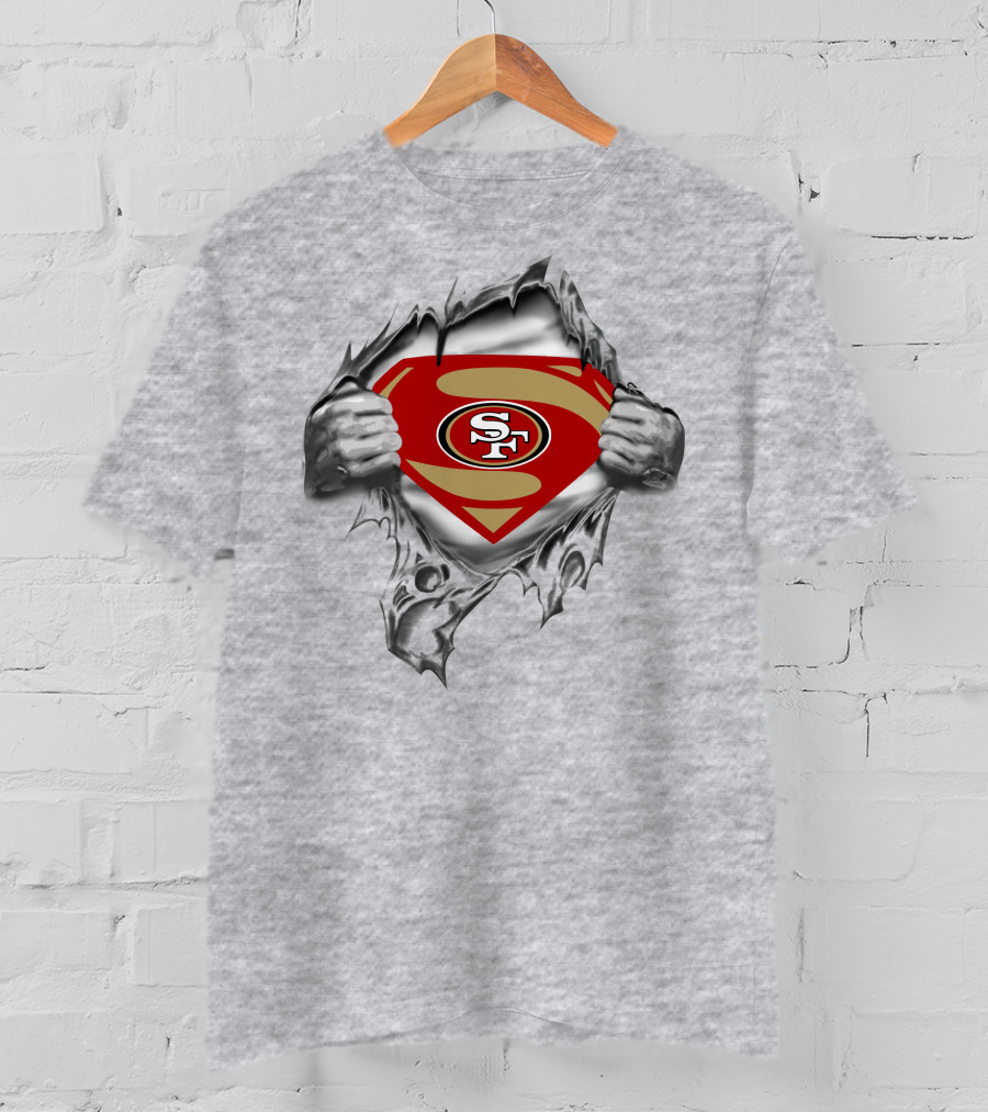 San Francisco 49ers Superman SF Logo Emblem Tear Open T-Shirt