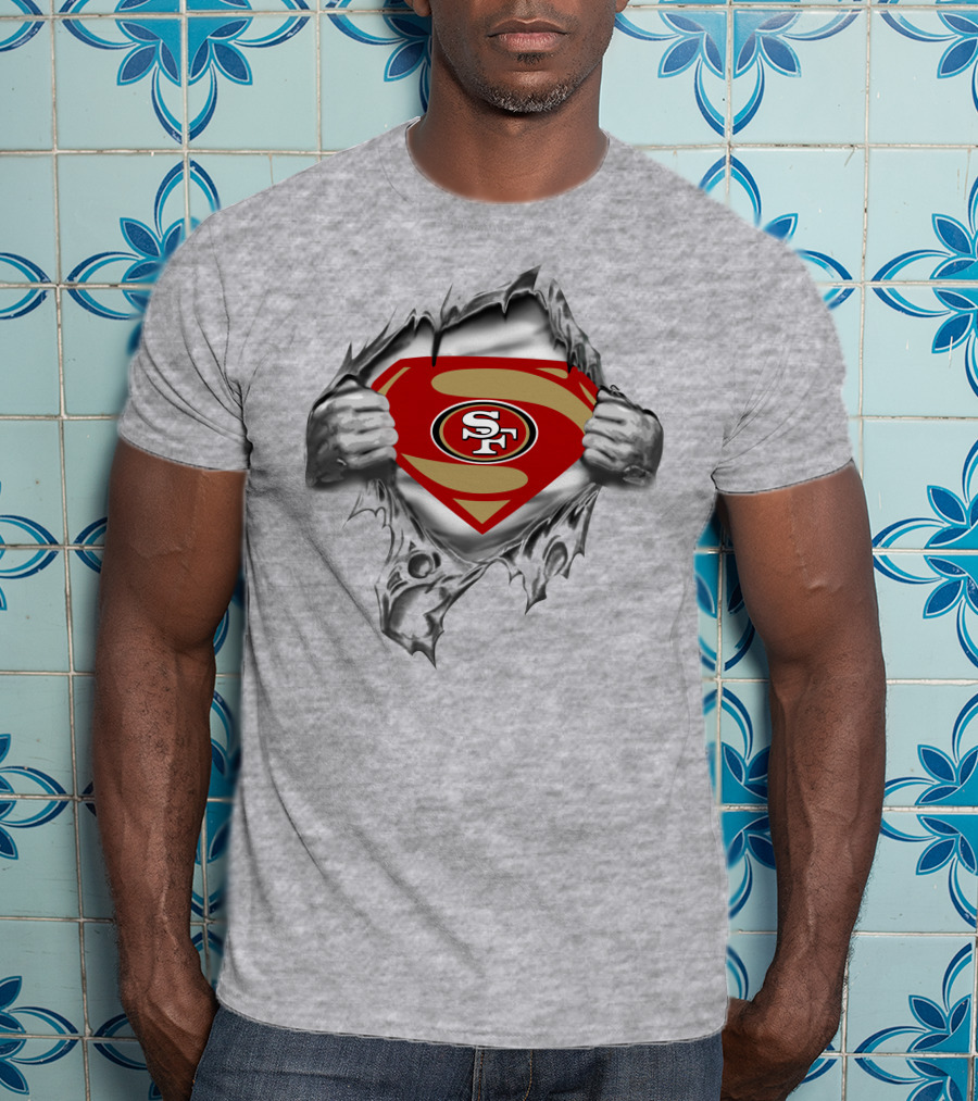San Francisco 49ers Superman SF Logo Emblem Tear Open T-Shirt