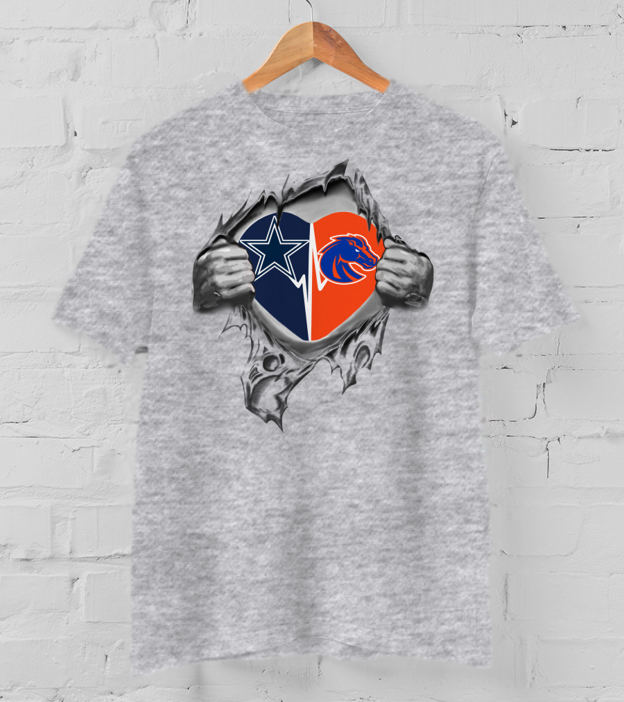 Cowboys Boise State Broncos Heart Design With Star And Bronco T-Shirt