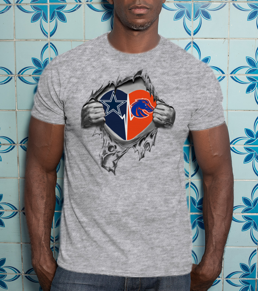 Cowboys Boise State Broncos Heart Design With Star And Bronco T-Shirt