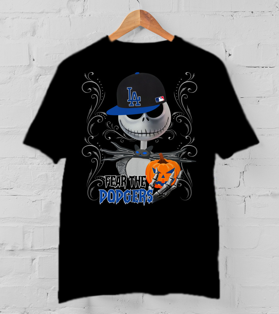 Fear The Los Angeles Dodgers Halloween Jack Skellington Pumpkin T-Shirt