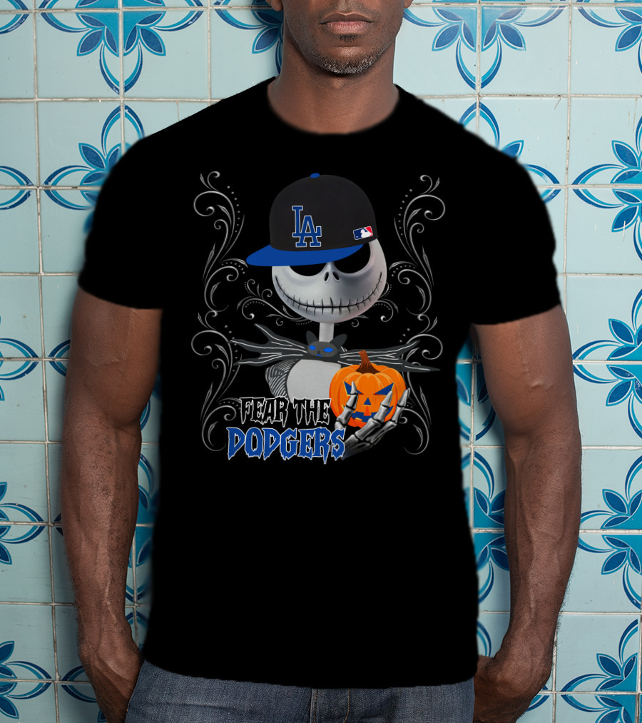 Fear The Los Angeles Dodgers Halloween Jack Skellington Pumpkin T-Shirt