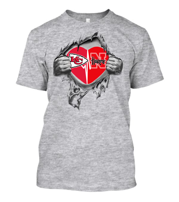 Kansas City Chiefs Nebraska Cornhuskers Heart Logo Tearing T-Shirt