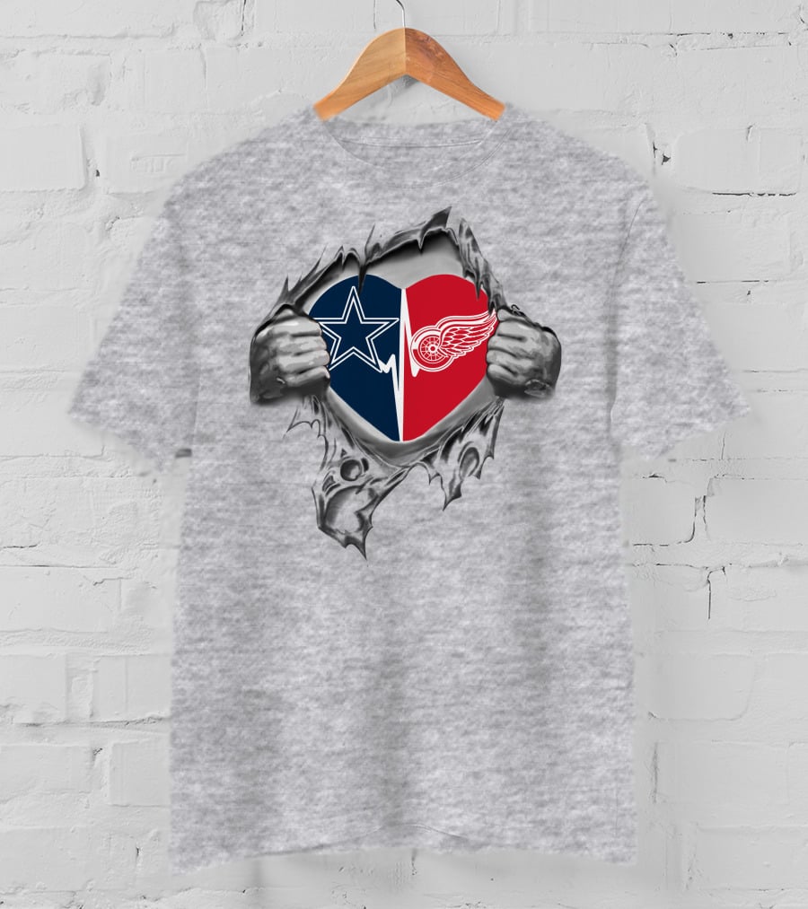 Cowboys Detroit Red Wings Heartbeat Passion Pullover T-Shirt