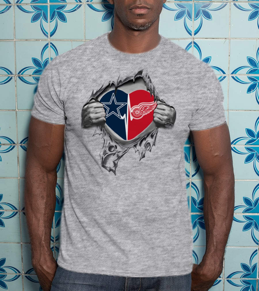 Cowboys Detroit Red Wings Heartbeat Passion Pullover T-Shirt