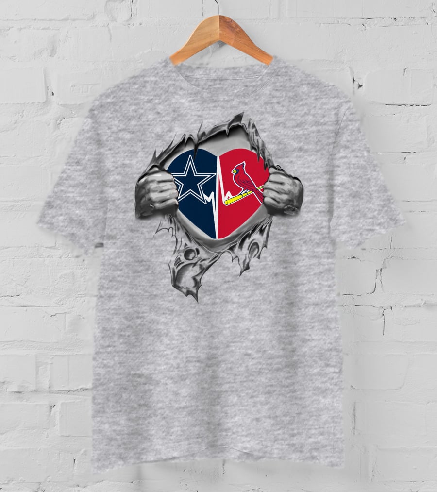 Cowboys St Louis Cardinals Heartbeat Logo Torn Chest T-Shirt