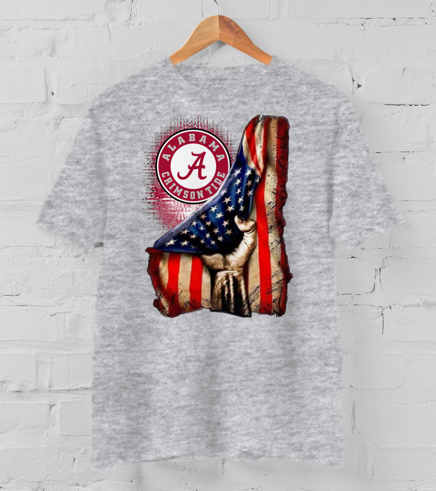 Alabama Crimson Tide American Flag Fist Outline T-Shirt