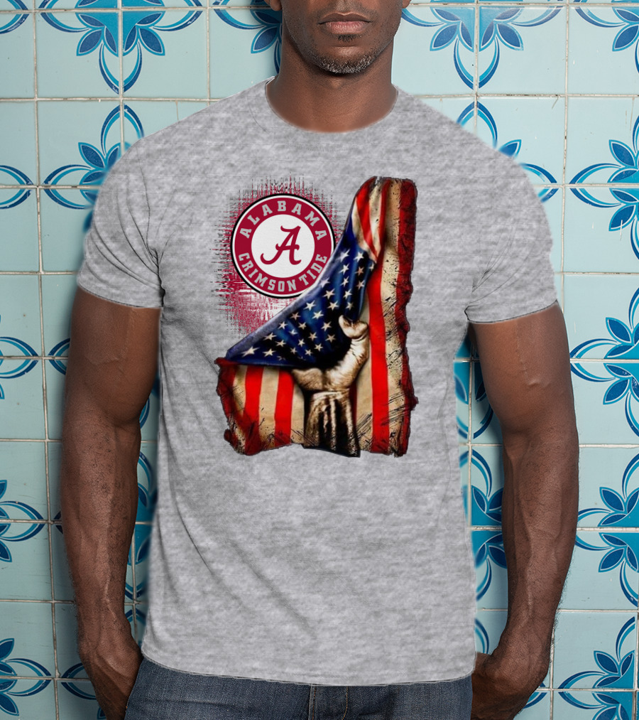 Alabama Crimson Tide American Flag Fist Outline T-Shirt