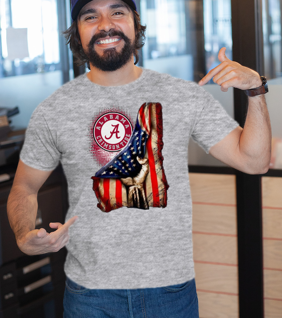 Alabama Crimson Tide American Flag Fist Outline T-Shirt
