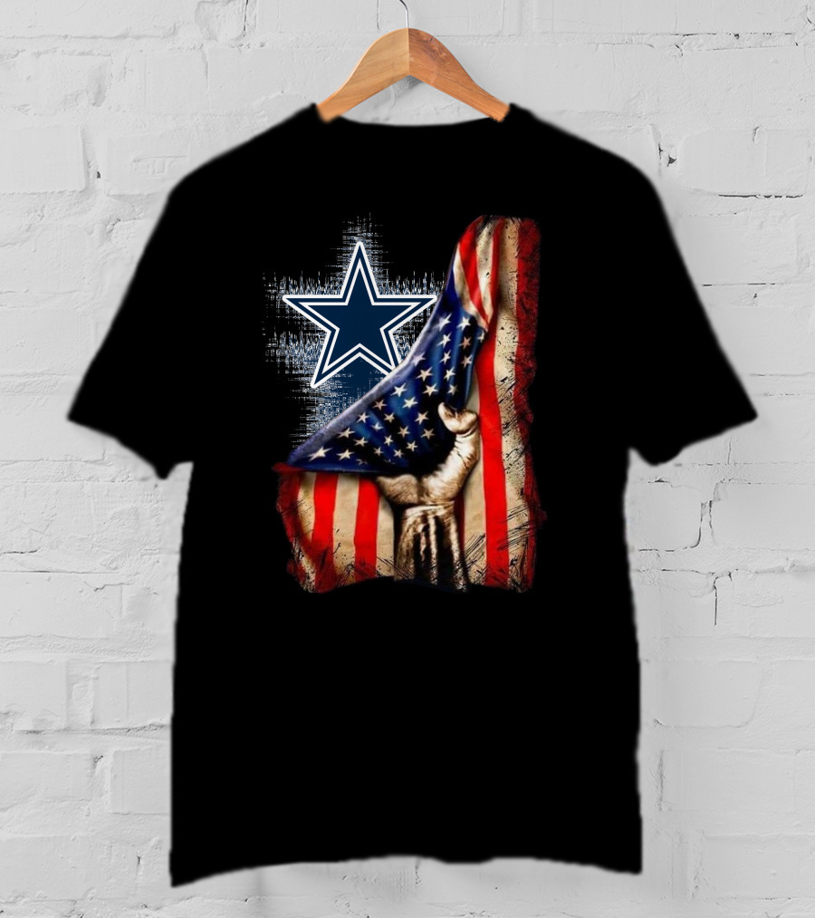 Dallas Cowboys Star With American Flag And Patriotic Hand T-Shirt