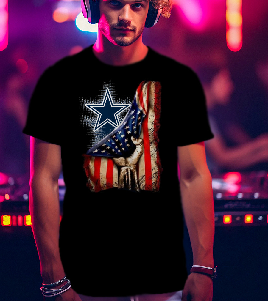 Dallas Cowboys Star With American Flag And Patriotic Hand T-Shirt