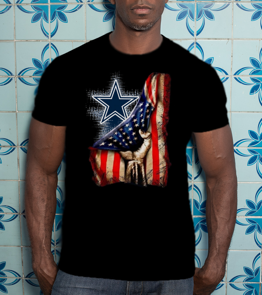 Dallas Cowboys Star With American Flag And Patriotic Hand T-Shirt