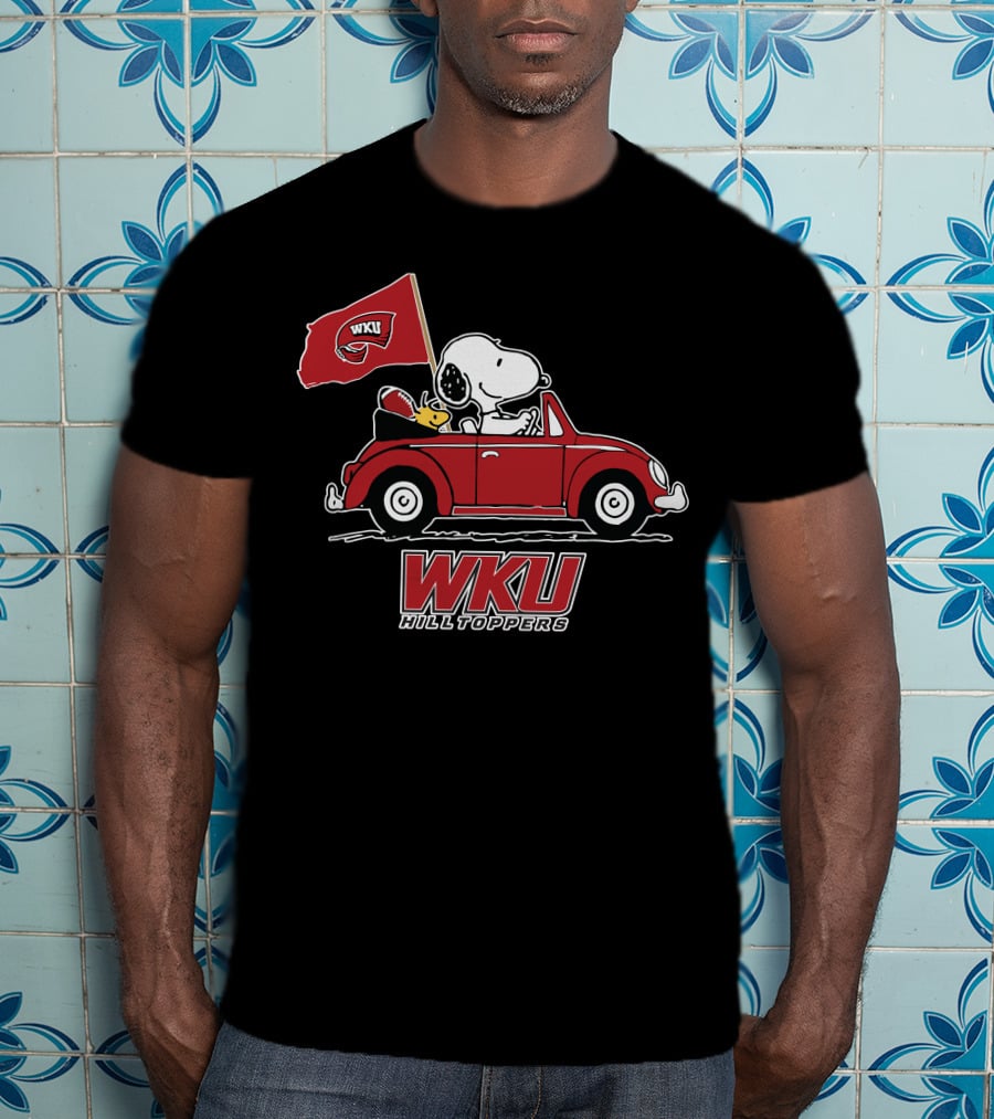 WKU Hilltoppers Snoopy Riding In Red Car With Flag T-Shirt