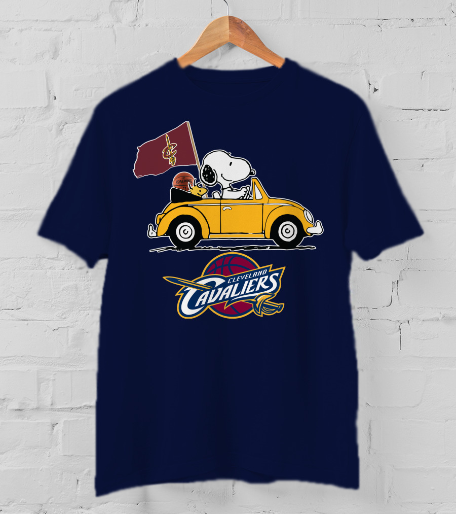 Cleveland Cavaliers Snoopy And Woodstock Driving With Basketball T-Shirt
