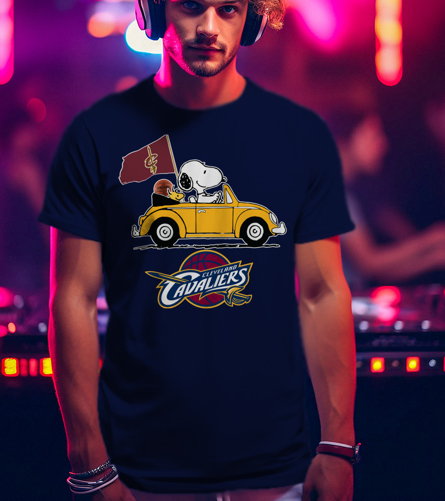 Cleveland Cavaliers Snoopy And Woodstock Driving With Basketball T-Shirt