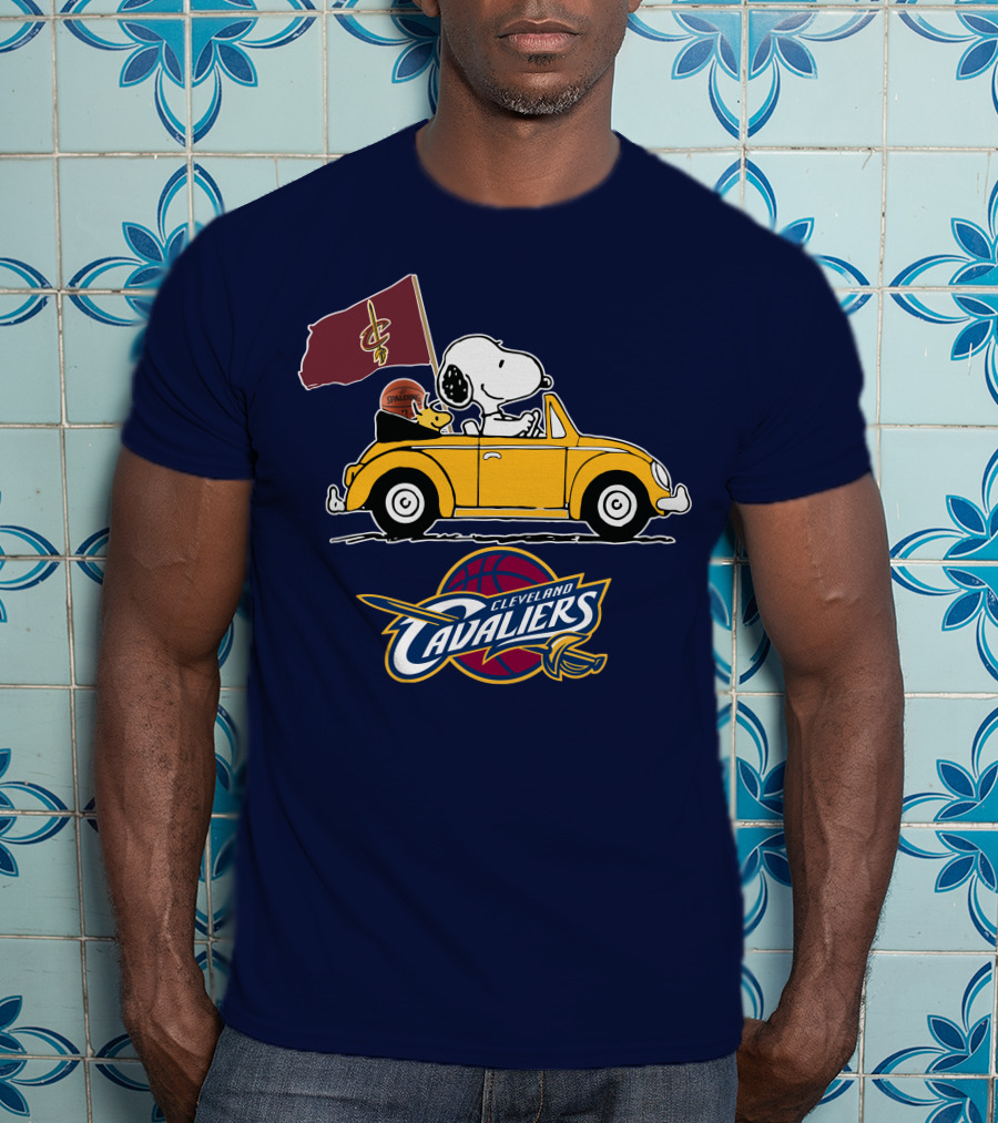 Cleveland Cavaliers Snoopy And Woodstock Driving With Basketball T-Shirt