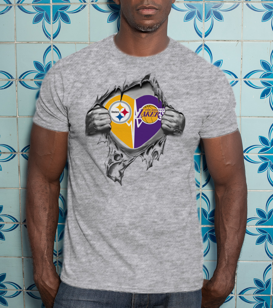 Steelers Lakers Heart Pullover T-Shirt