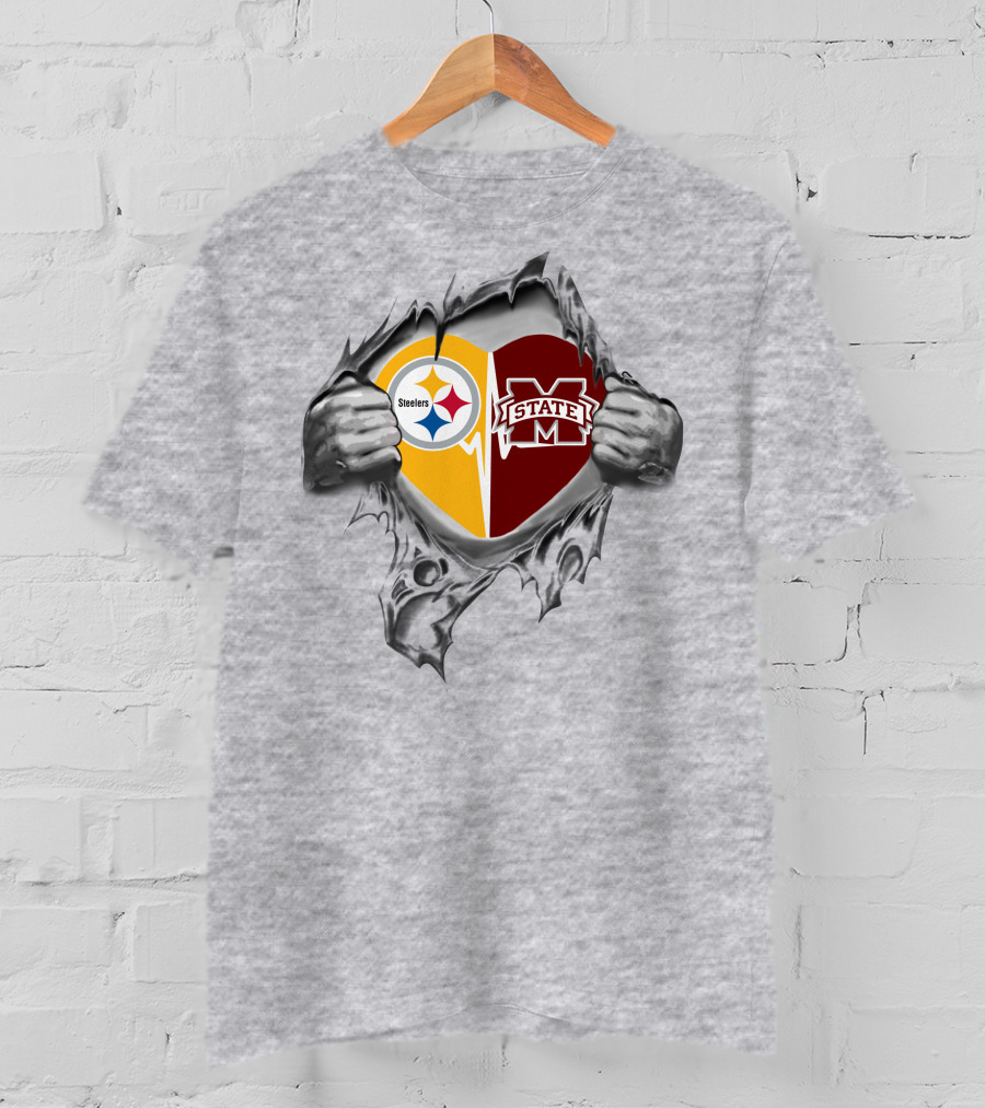 Steelers Mississippi State Bulldogs Heart Connection T-Shirt