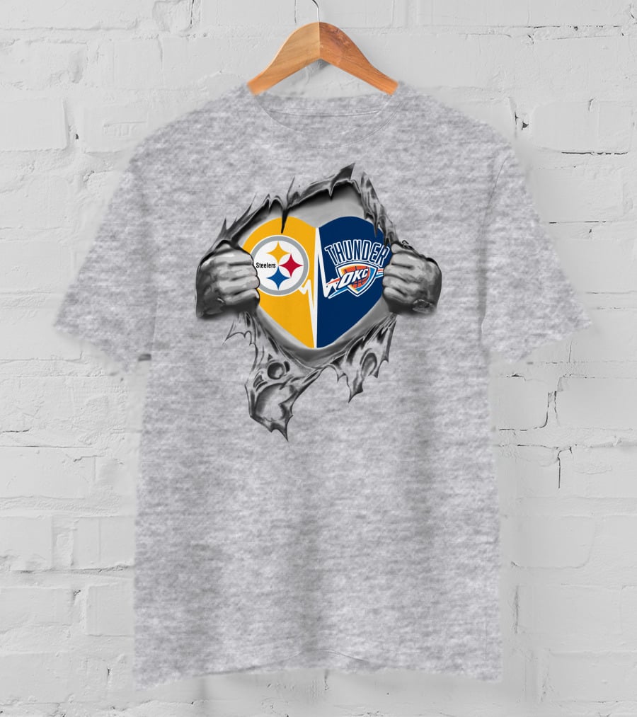 Steelers Oklahoma City Thunder Heart Logo Steelers Thunder Fans T-Shirt