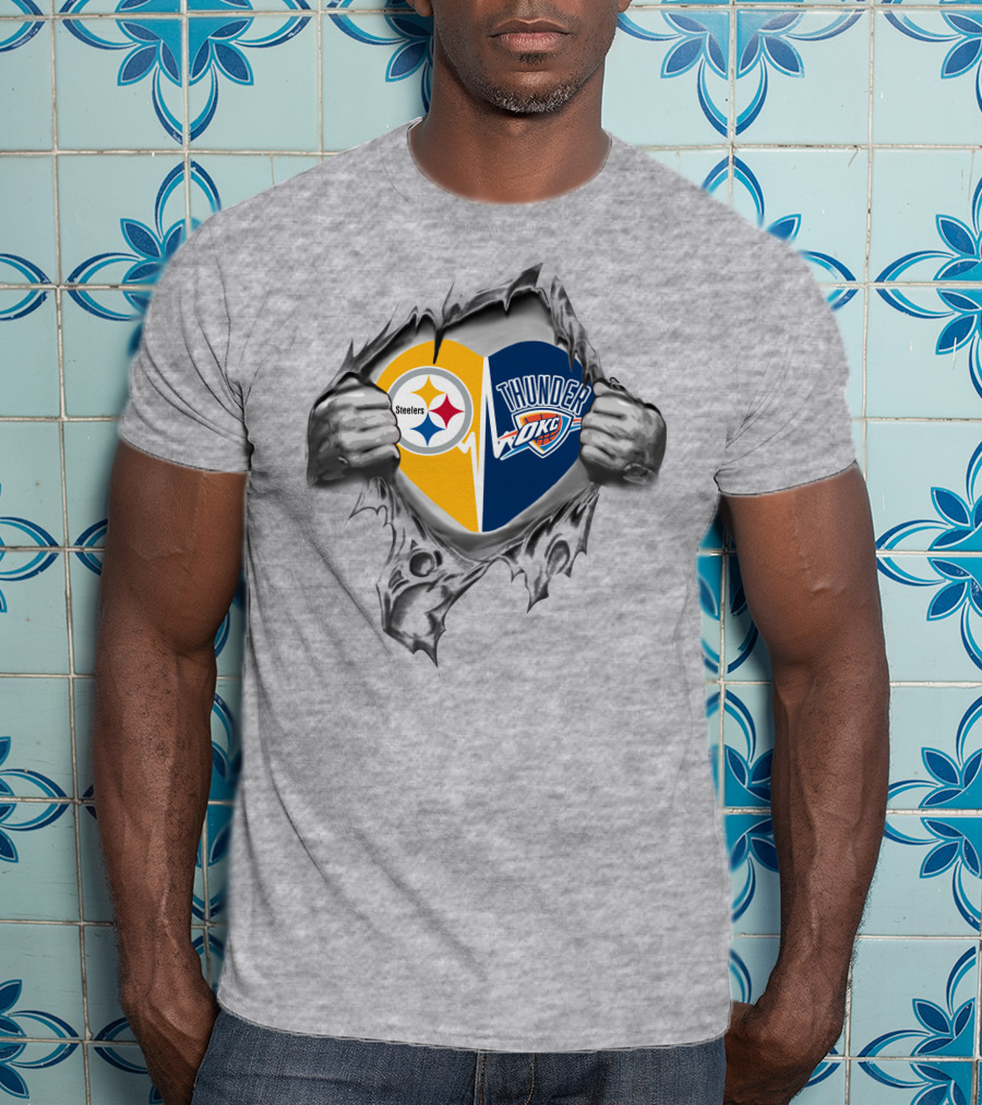 Steelers Oklahoma City Thunder Heart Logo Steelers Thunder Fans T-Shirt