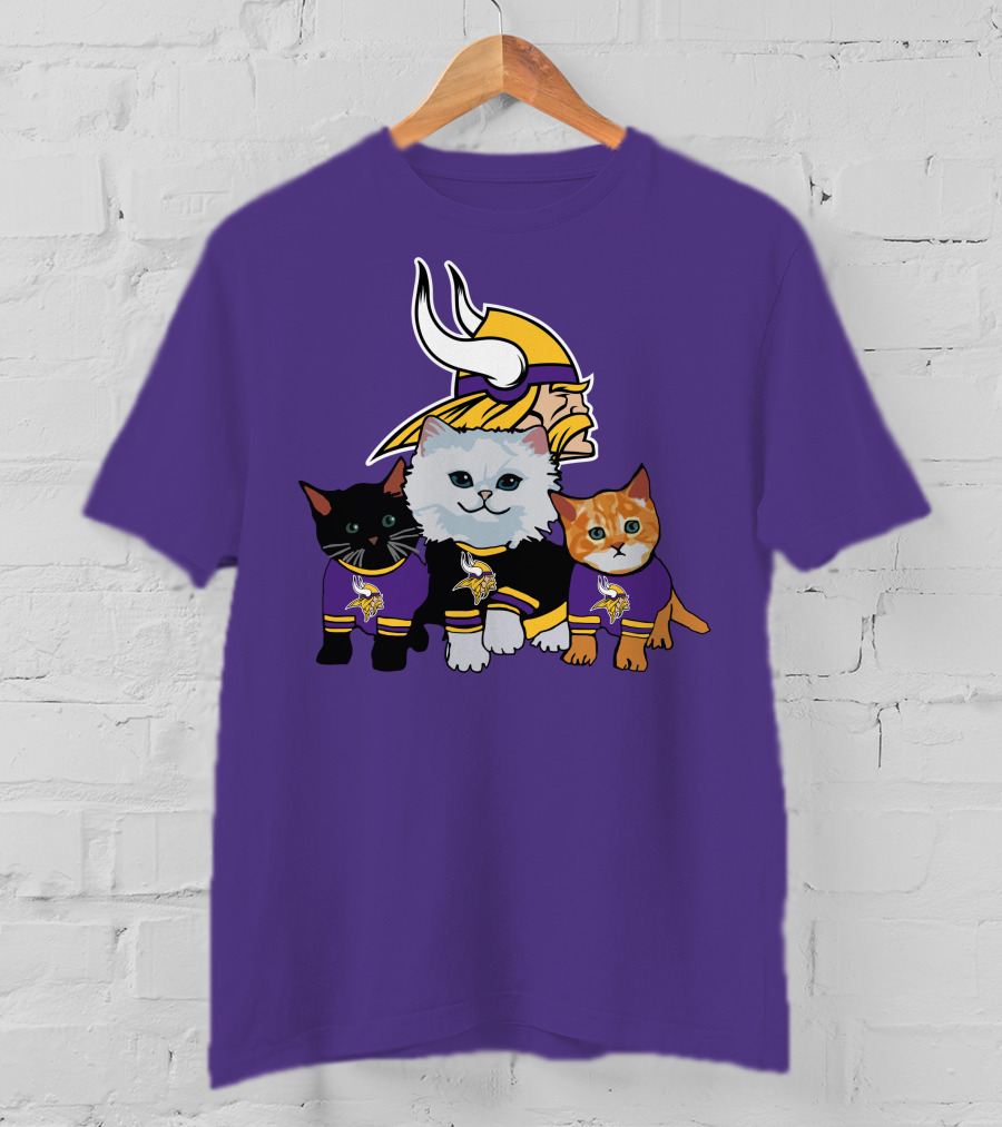 Minnesota Vikings Cats Wearing Team Jerseys With Viking Head T-Shirt