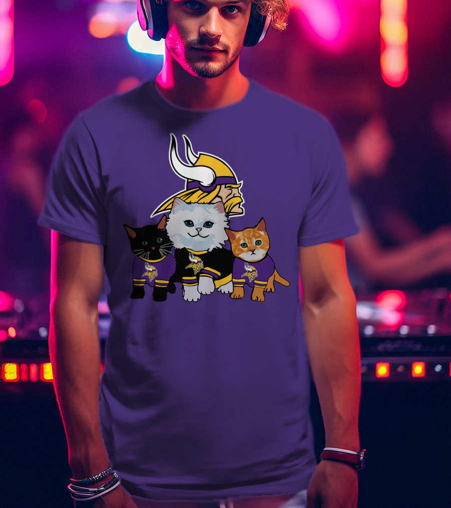 Minnesota Vikings Cats Wearing Team Jerseys With Viking Head T-Shirt