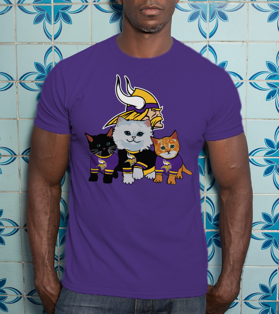 Minnesota Vikings Cats Wearing Team Jerseys With Viking Head T-Shirt