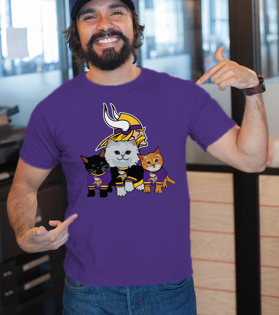 Minnesota Vikings Cats Wearing Team Jerseys With Viking Head T-Shirt