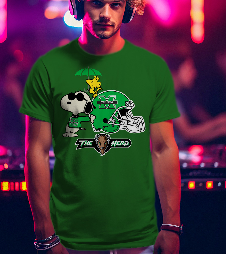Marshall Thundering Herd Snoopy The Herd Football Helmet Woodstock Umbrella T-Shirt