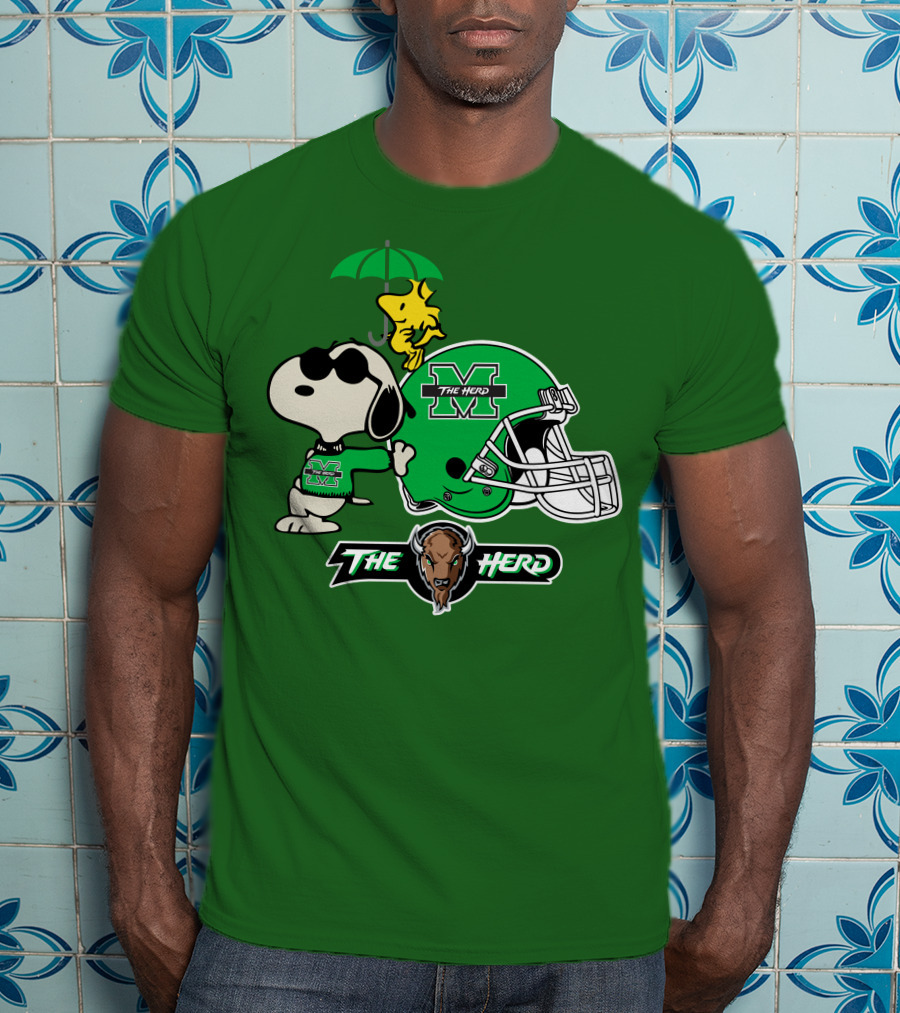 Marshall Thundering Herd Snoopy The Herd Football Helmet Woodstock Umbrella T-Shirt