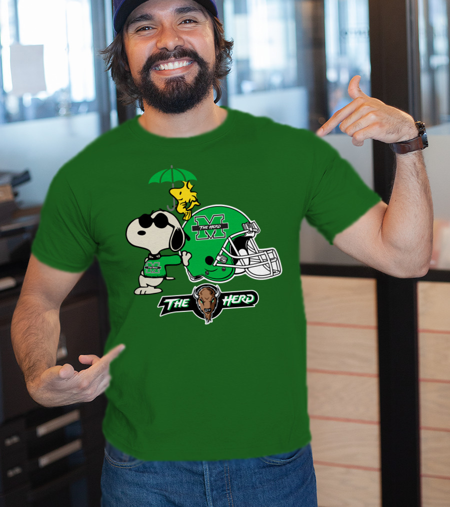 Marshall Thundering Herd Snoopy The Herd Football Helmet Woodstock Umbrella T-Shirt
