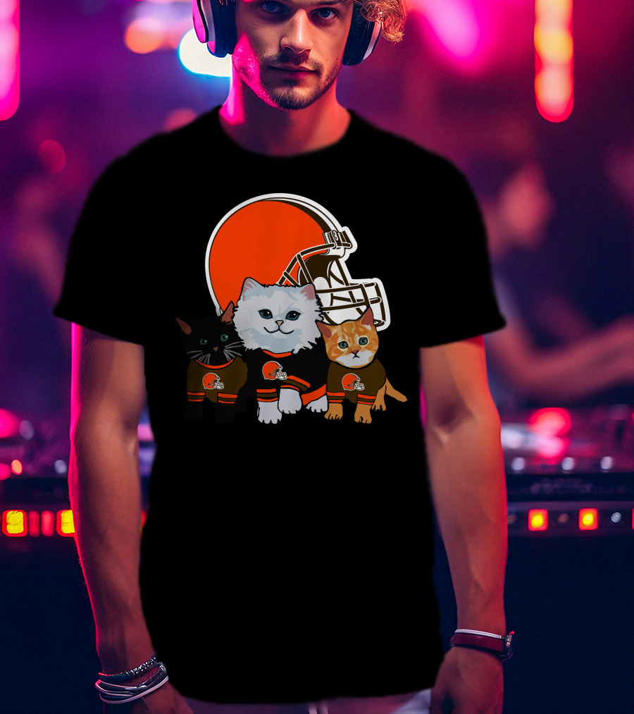 Cleveland Browns Cute Cats Football Helmet Trio T-Shirt