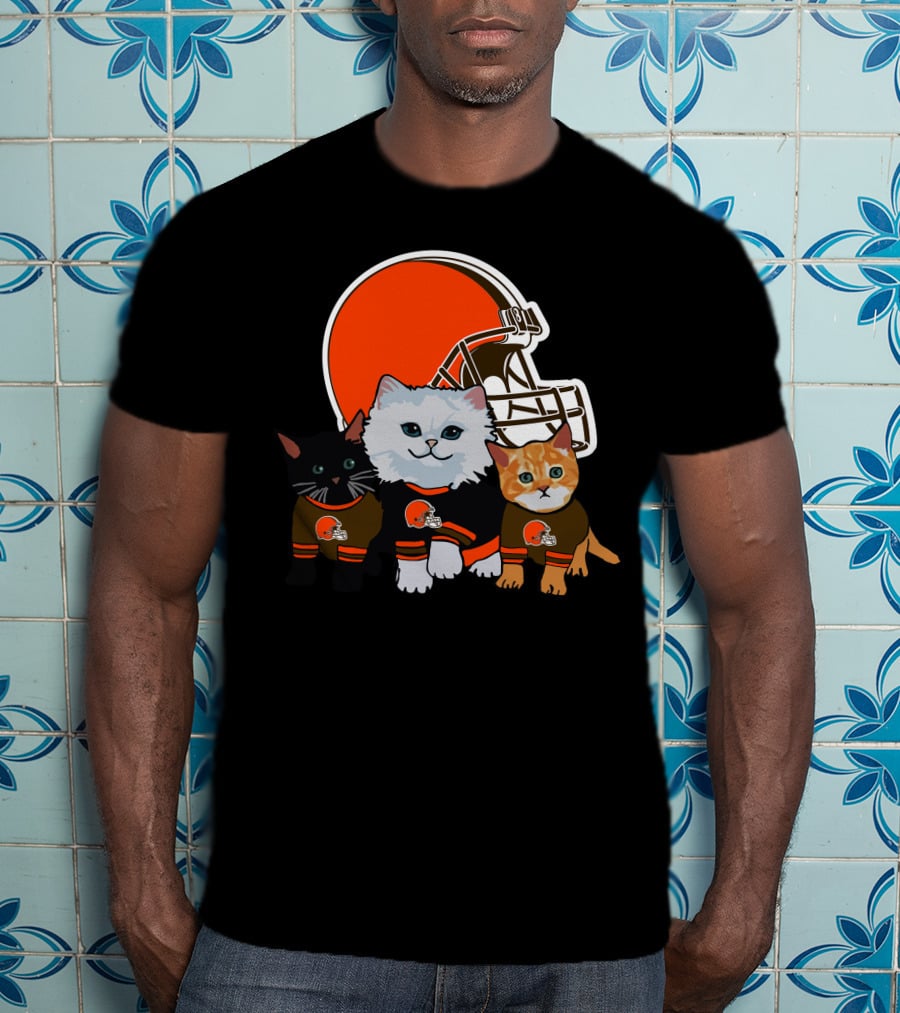 Cleveland Browns Cute Cats Football Helmet Trio T-Shirt