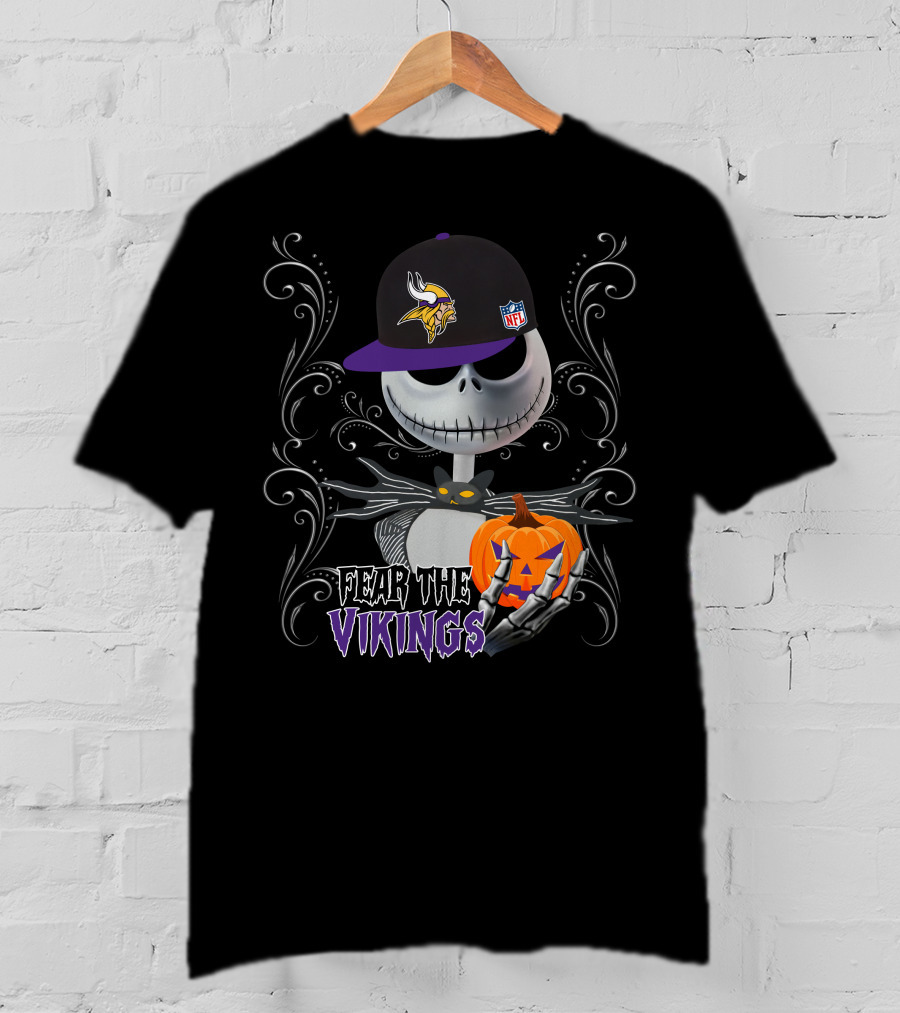Fear The Vikings Halloween Skeleton Minnesota NFL T-Shirt