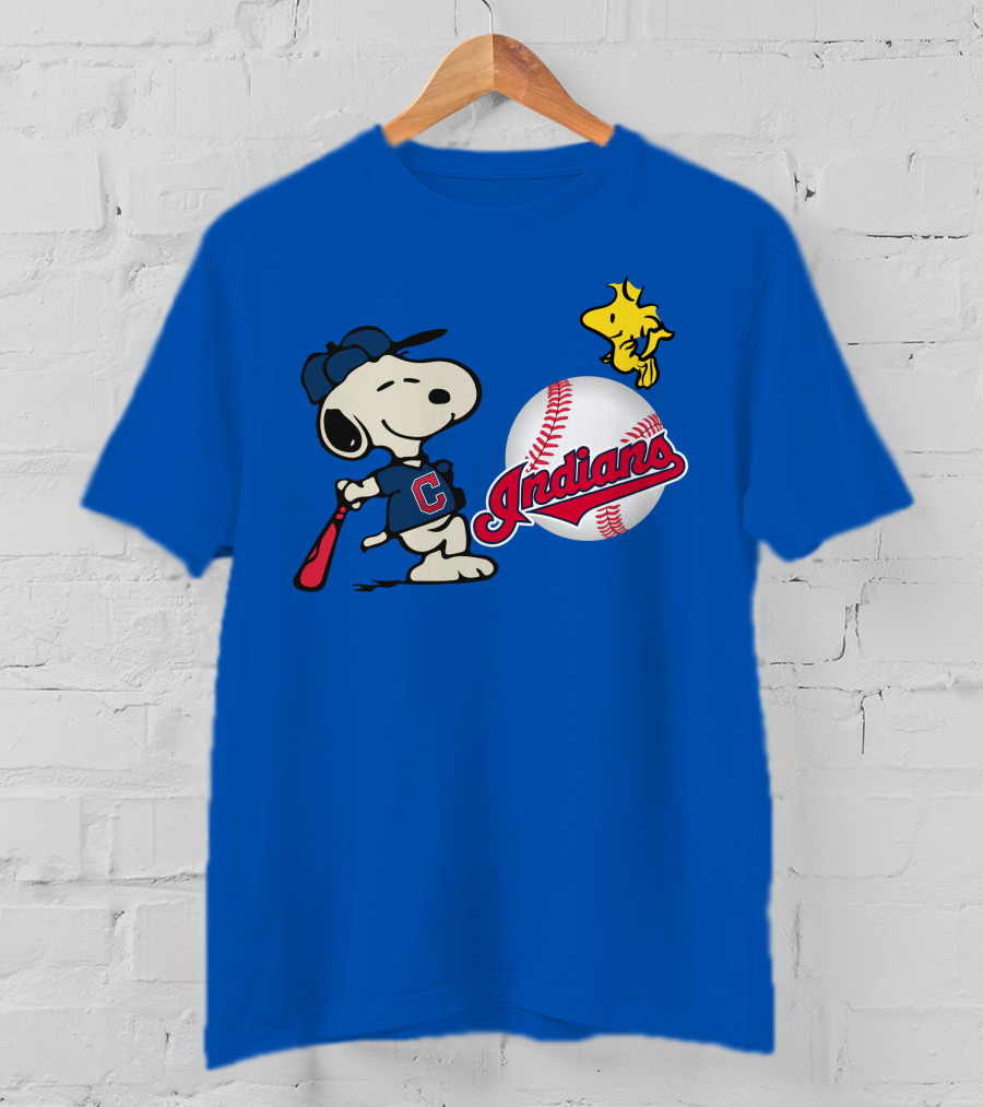 Cleveland Indians Snoopy Woodstock Baseball T-Shirt