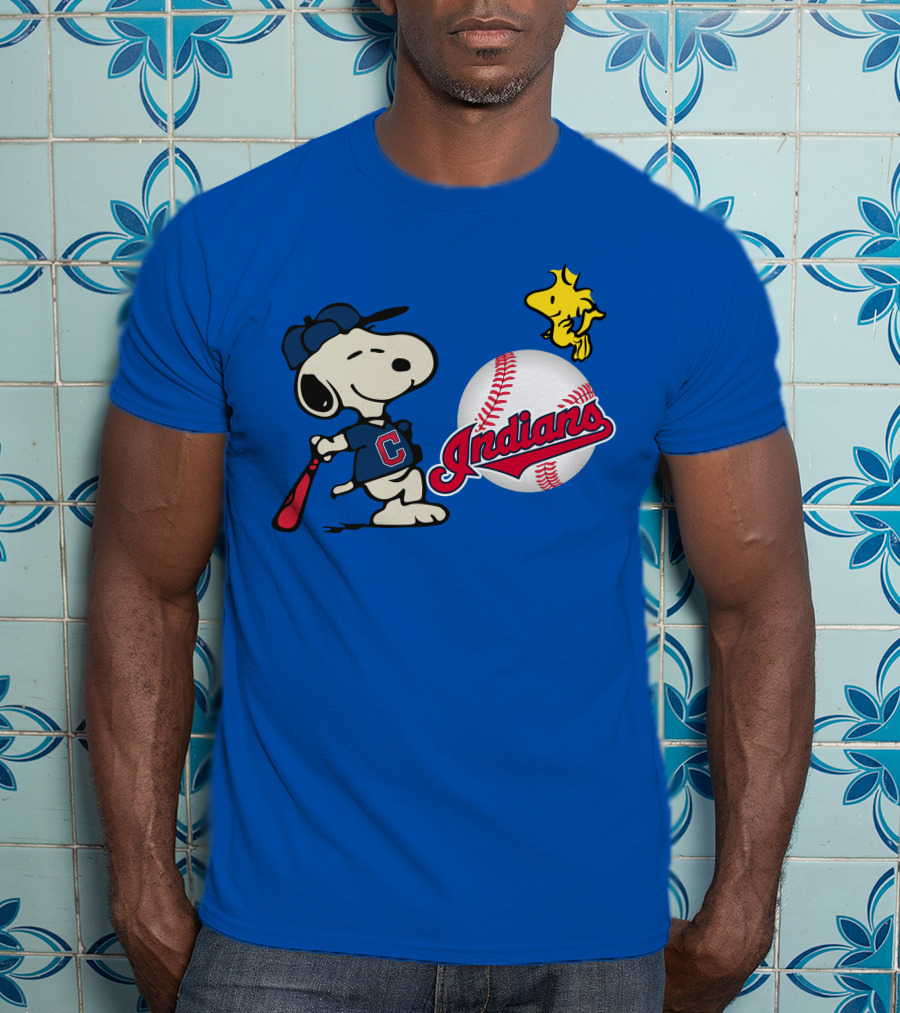 Cleveland Indians Snoopy Woodstock Baseball T-Shirt