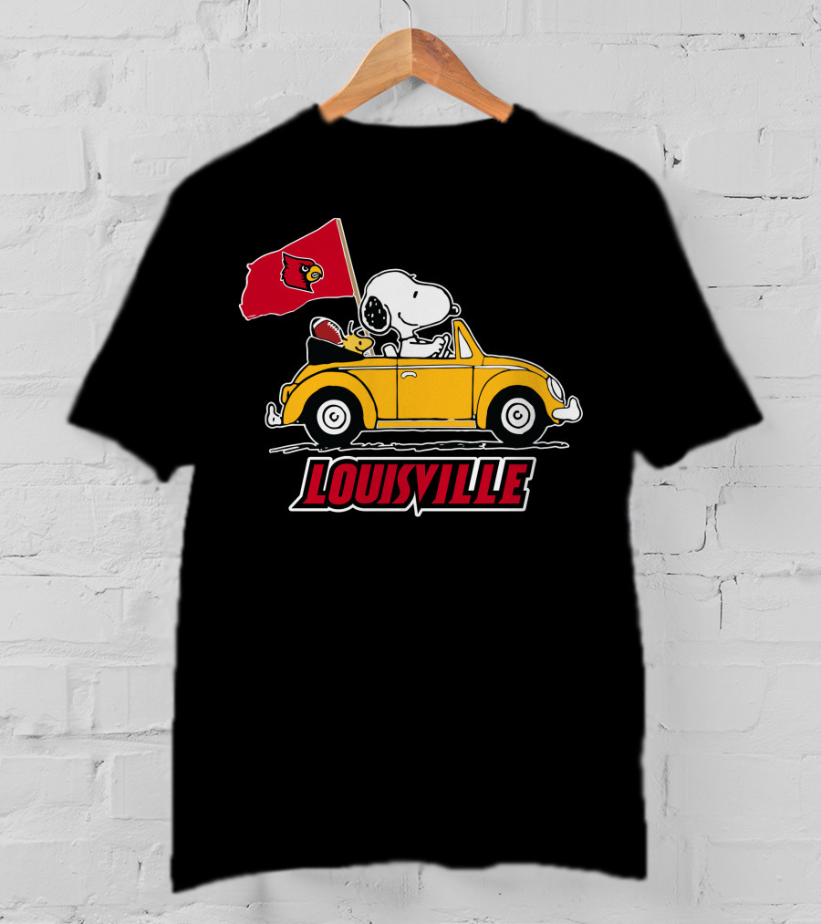 Louisville Snoopy Car Ride With Cardinals Flag T-Shirt