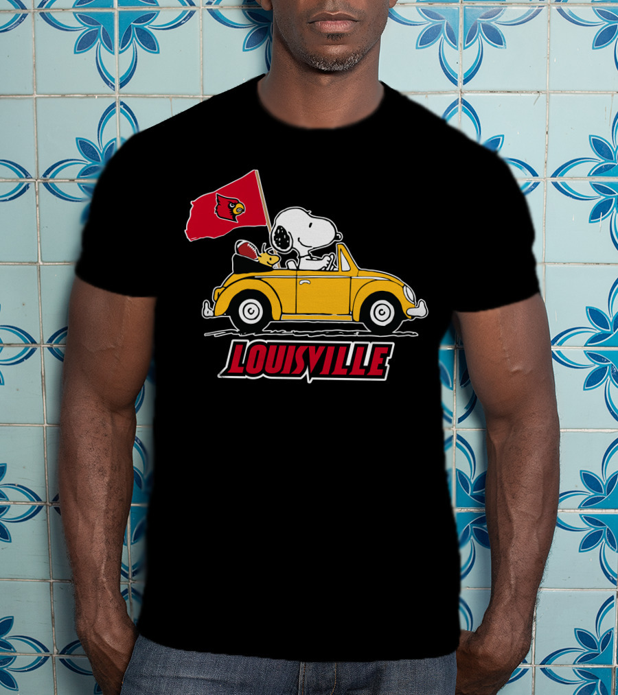 Louisville Snoopy Car Ride With Cardinals Flag T-Shirt