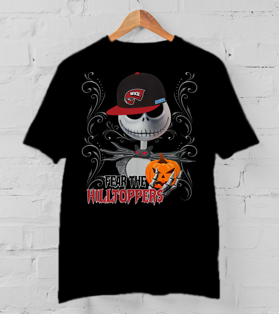 Fear The Hilltoppers WKU NCAA Halloween Jack Skellington With Pumpkin T-Shirt