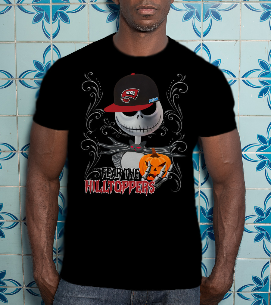 Fear The Hilltoppers WKU NCAA Halloween Jack Skellington With Pumpkin T-Shirt