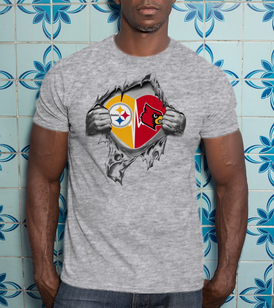 Steelers Louisville Cardinals Heart T-Shirt