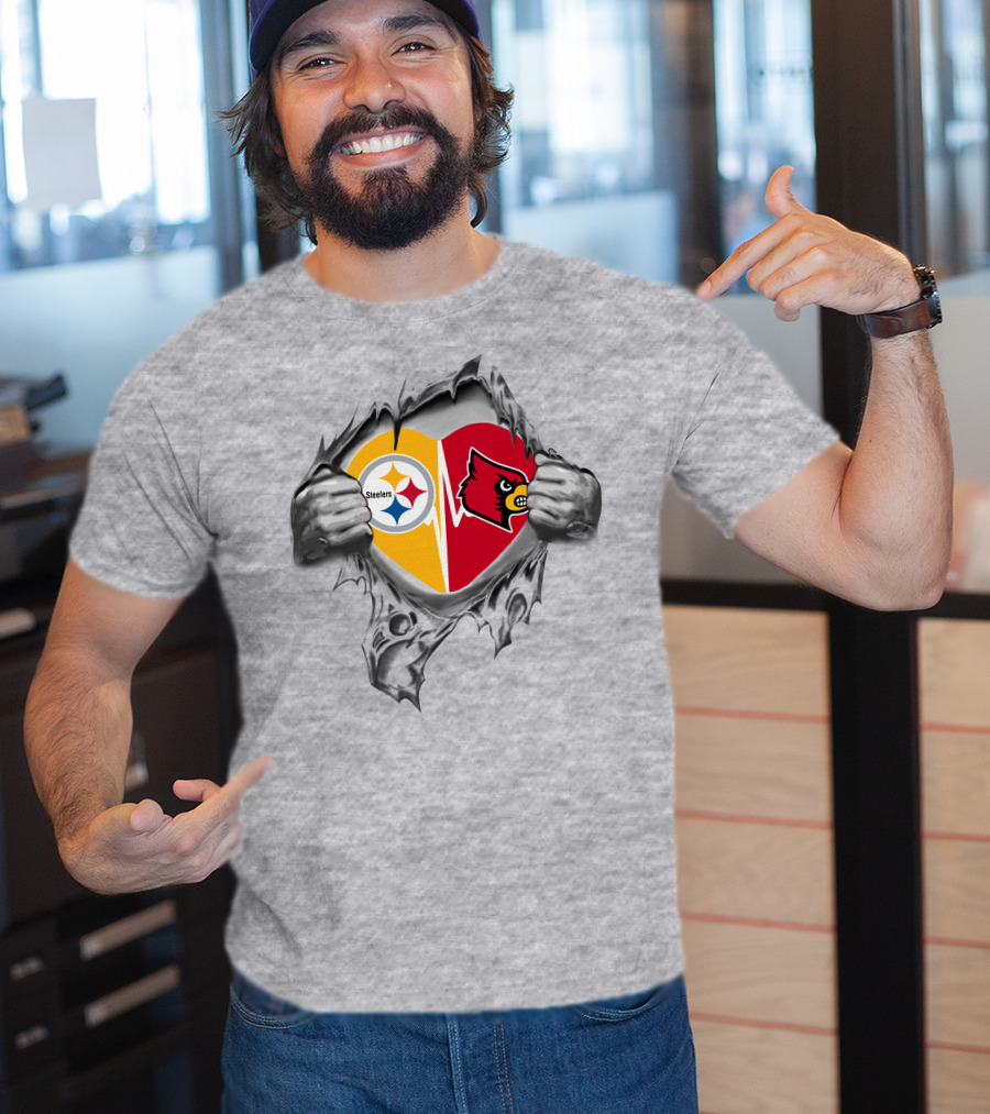 Steelers Louisville Cardinals Heart T-Shirt