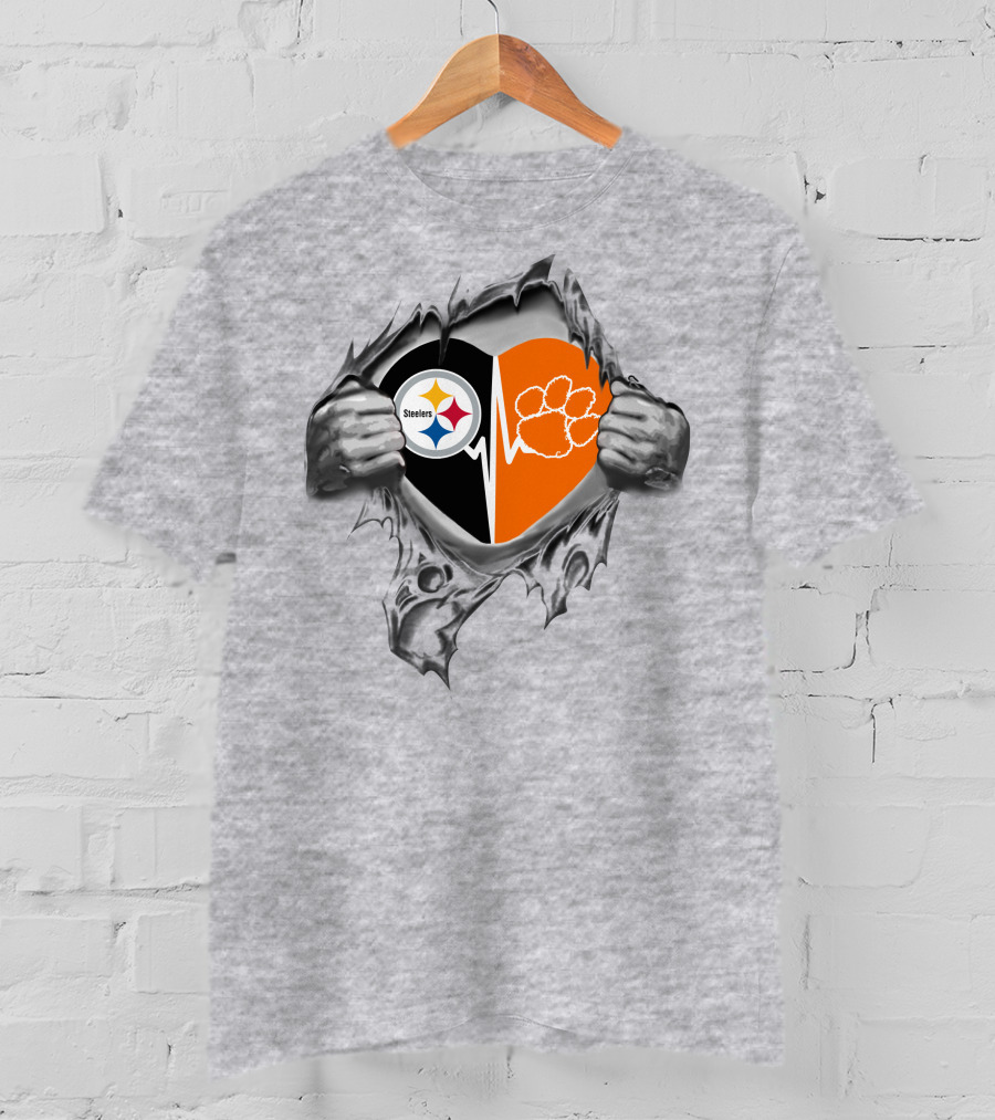 Steelers Clemson Tigers Heartbeat Split T-Shirt