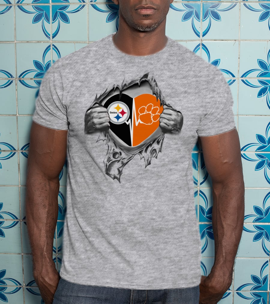 Steelers Clemson Tigers Heartbeat Split T-Shirt