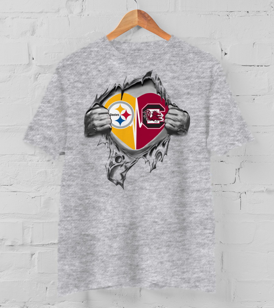 Steelers South Carolina Gamecocks Heart Logo Mashup T-Shirt