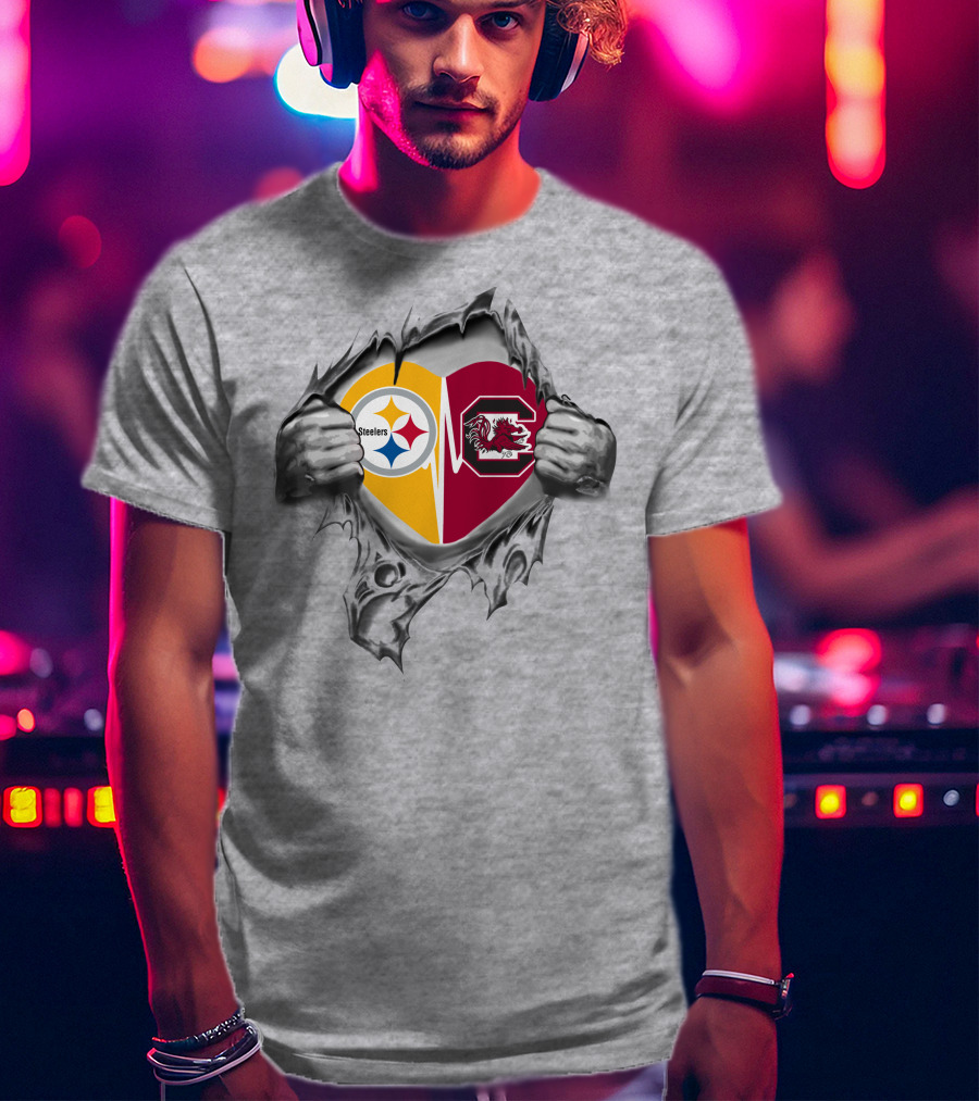 Steelers South Carolina Gamecocks Heart Logo Mashup T-Shirt
