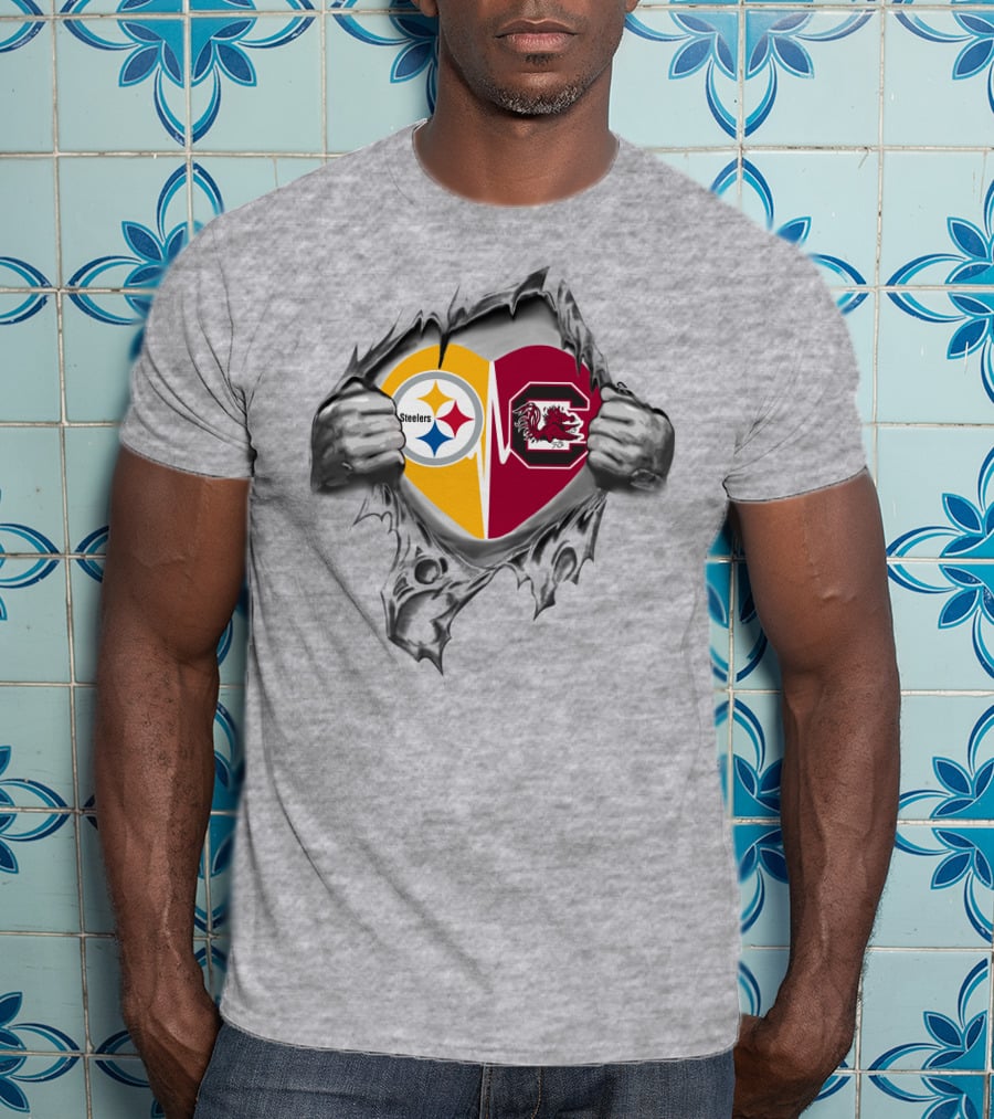 Steelers South Carolina Gamecocks Heart Logo Mashup T-Shirt