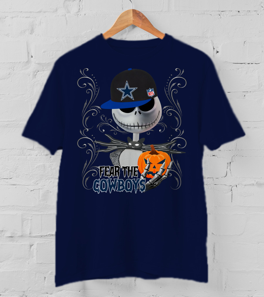 Fear The Cowboys Halloween NFL Jack Skellington Pumpkin Dallas Star T-Shirt